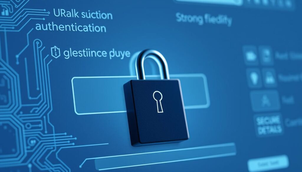 A secure bank account protected by robust two-factor authentication, with a strong password and biometric safeguards. Subtle patterns and textures adorn the interface, hinting at the complex layers of security. Soft blue and gray tones convey a sense of digital confidence and uncompromising privacy. The interface is minimalist yet intuitive, emphasizing the user's control over their financial data. A virtual lock icon stands resolute, symbolizing the unwavering protection of sensitive account details. Lighting is soft and diffused, creating a sense of depth and solidity to the digital environment. The camera angle is slightly elevated, giving the viewer a sense of security and trust in the system. A secure bank account protected by robust two-factor authentication, with a strong password and biometric safeguards. Subtle patterns and textures adorn the interface, hinting at the complex layers of security. Soft blue and gray tones convey a sense of digital confidence and uncompromising privacy. The interface is minimalist yet intuitive, emphasizing the user's control over their financial data. A virtual lock icon stands resolute, symbolizing the unwavering protection of sensitive account details. Lighting is soft and diffused, creating a sense of depth and solidity to the digital environment. The camera angle is slightly elevated, giving the viewer a sense of security and trust in the system.