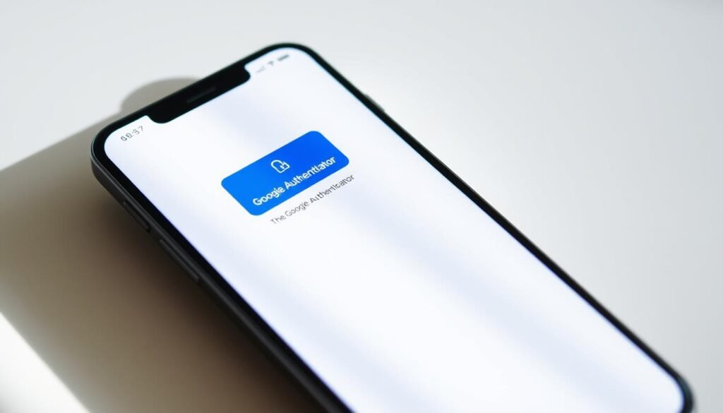 A sleek, modern smartphone display with the Google Authenticator app interface prominently featured. The app's distinctive blue and white color scheme creates a clean, minimalist aesthetic. The screen shows the app's main menu, showcasing its simple, user-friendly layout and intuitive navigation. The device is angled slightly, casting a soft, natural light across the screen, highlighting the app's details and creating a sense of depth and dimension. The background is a neutral, blurred backdrop, allowing the smartphone and app to be the central focus of the image. A sleek, modern smartphone display with the Google Authenticator app interface prominently featured. The app's distinctive blue and white color scheme creates a clean, minimalist aesthetic. The screen shows the app's main menu, showcasing its simple, user-friendly layout and intuitive navigation. The device is angled slightly, casting a soft, natural light across the screen, highlighting the app's details and creating a sense of depth and dimension. The background is a neutral, blurred backdrop, allowing the smartphone and app to be the central focus of the image.